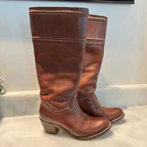 Frye Jane 14L Stitch Pebbled Full Grain Leather Cowboy Boots Redwood Size 6.5M